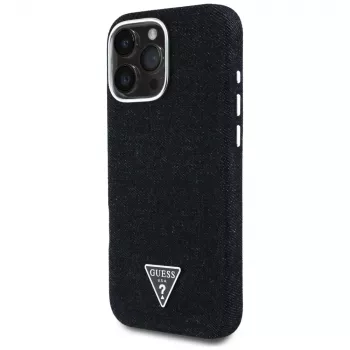 Coque MagSafe Guess Denim Triangle Logo pour Apple iPhone 16 Pro Max, noir