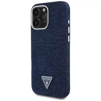 Coque MagSafe Guess Denim Triangle Logo pour Apple iPhone 16 Pro Max bleu