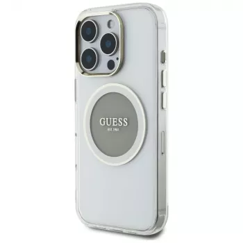 Coque MagSafe Guess IML Metal Colored Circle Classic Logo pour iPhone 16 Pro (gris)