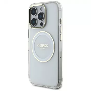 Coque MagSafe Guess IML Metal Colored Circle Classic Logo pour iPhone 16 Pro (blanc)