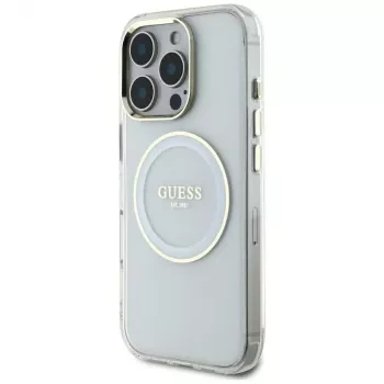 Coque MagSafe Guess IML Metal Colored Circle Classic Logo pour iPhone 16 Pro Max (blanc)
