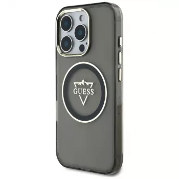 Coque MagSafe Guess IML Metal Mountain Logo pour iPhone 16 Pro Max (noir)