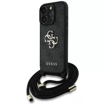 Coque bandoulière Guess 4G Big Logo avec cordon pour iPhone 16 Pro (noir)