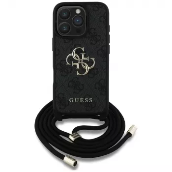 Coque bandoulière Guess 4G Big Logo avec cordon pour iPhone 16 Pro (noir)