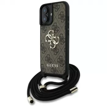 Coque bandoulière Guess 4G Big Logo avec cordon pour iPhone 16 Plus - marron