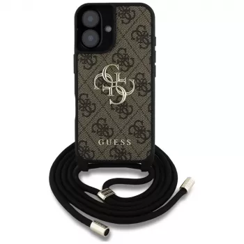 Coque bandoulière Guess 4G Big Logo avec cordon pour iPhone 16 Plus - marron