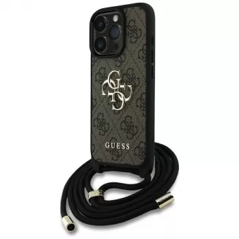 Coque bandoulière Guess 4G Big Logo avec cordon pour Apple iPhone 16 Pro - marron
