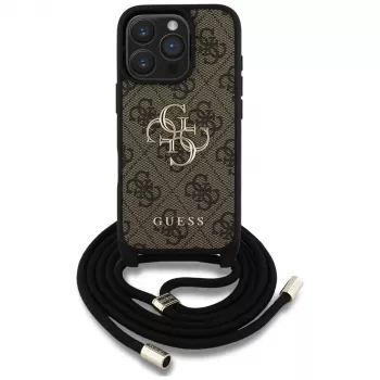 Coque bandoulière Guess 4G Big Logo avec cordon pour Apple iPhone 16 Pro - marron