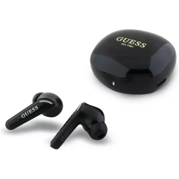 Écouteurs TWS Guess Flat Classic Logo électroplaqués avec boîtier de charge (noirs)