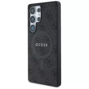 Coque arrière Guess Leather 4G Colored Ring Classic Logo MagSafe pour Samsung Galaxy S25 Ultra, noire