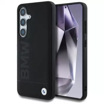 Coque BMW Leather Big Wordmark pour Samsung Galaxy S25 noire