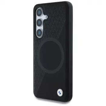 Coque BMW Leather Half Textured MagSafe pour Samsung Galaxy S25 noire