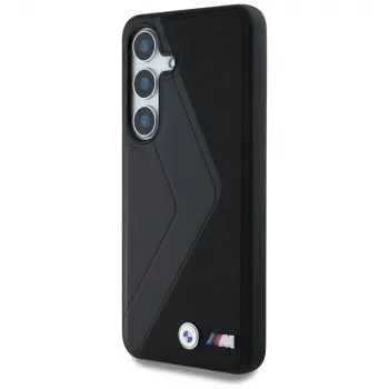 Coque BMW Leather Oversized Stripes MagSafe pour Samsung Galaxy S25 noire