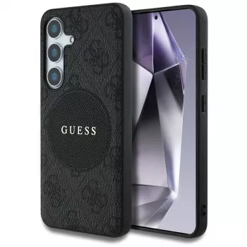 Coque MagSafe Guess 4G Round Patch Classic Logo pour Samsung Galaxy S25+ (noir)