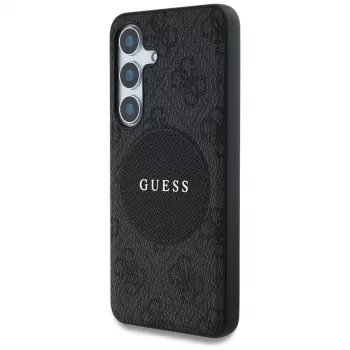 Coque MagSafe Guess 4G Round Patch Classic Logo pour Samsung Galaxy S25+ (noir)