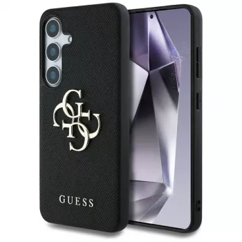 Coque arrière Guess Grained Big 4G Logo Small Classic Logo pour Samsung Galaxy S25, noir