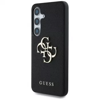 Coque arrière Guess Grained Big 4G Logo Small Classic Logo pour Samsung Galaxy S25, noir