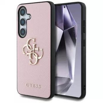 Coque arrière Guess Grained Big 4G Logo Small Classic Logo pour Samsung Galaxy S25, rose