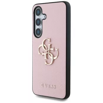 Coque arrière Guess Grained Big 4G Logo Small Classic Logo pour Samsung Galaxy S25 Plus, rose