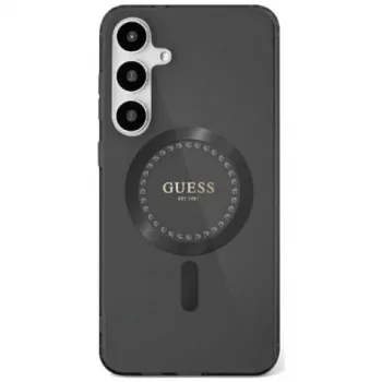 Coque MagSafe Guess Rhinestones Printed Classic Logo pour Samsung Galaxy S25 (noir)