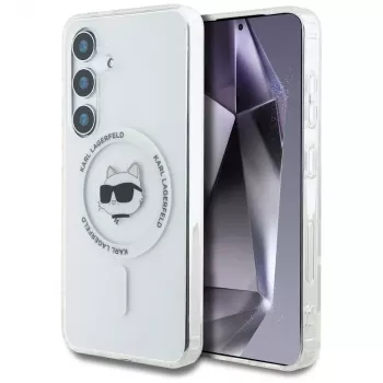 Coque MagSafe Karl Lagerfeld Button Choupette Head Printed Logo pour Samsung Galaxy S25+, blanc