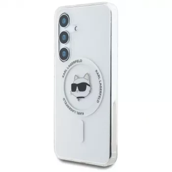 Coque MagSafe Karl Lagerfeld Button Choupette Head Printed Logo pour Samsung Galaxy S25+, blanc