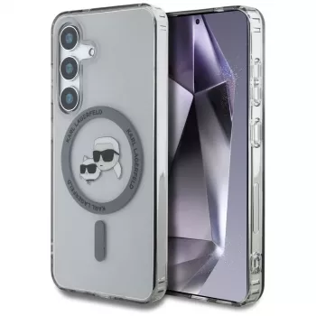 Coque MagSafe Karl Lagerfeld Button Karl & Choupette Heads Printed Logo pour Samsung Galaxy S25 Plus, noir