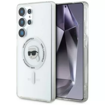 Coque MagSafe KARL LAGERFELD Button Karl Head Printed Logo pour Samsung Galaxy S25 Ultra blanche