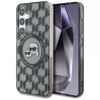 Coque MagSafe Karl Lagerfeld Button Karl & Choupette Heads On KL Pattern pour Samsung Galaxy S25 noire