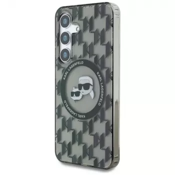 Coque MagSafe Karl Lagerfeld Button Karl & Choupette Heads On KL Pattern pour Samsung Galaxy S25 noire