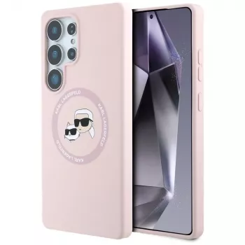 Coque MagSafe Karl Lagerfeld Silicone DoubleHeads & Circle pour Samsung Galaxy S25 Ultra, rose