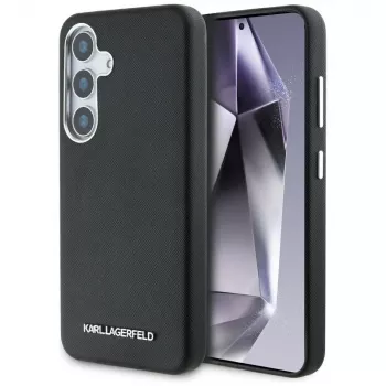 Coque MagSafe Karl Lagerfeld Saffiano FullWrapped Elongated Metal Logo pour Samsung Galaxy S25, noire