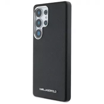 Coque MagSafe Karl Lagerfeld Saffiano Full-Wrapped Elongated Metal Logo pour Samsung Galaxy S25 Ultra, noire