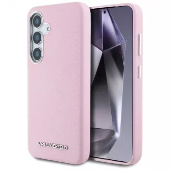 Coque MagSafe Karl Lagerfeld Saffiano FullWrapped Elongated Metal Logo pour Samsung Galaxy S25 rose