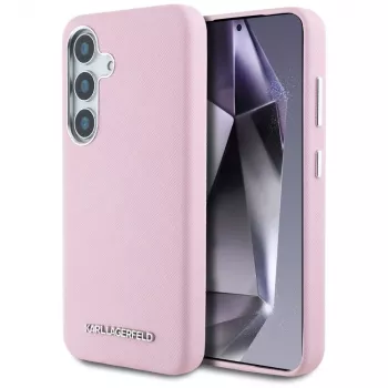 Coque MagSafe Karl Lagerfeld Saffiano FullWrapped Elongated Metal Logo pour Samsung Galaxy S25+ rose
