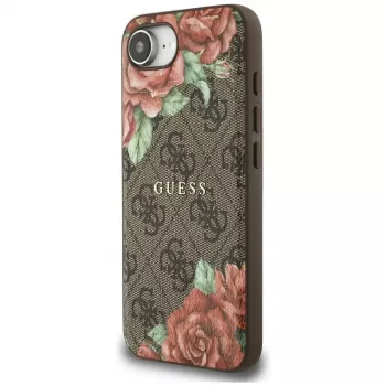 Coque MagSafe Guess 4G Flowers Print pour iPhone 16e / 17e marron