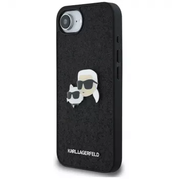 Coque Karl Lagerfeld Fixed Glitter Karl & Choupette Heads Metal Pin pour Apple iPhone 16e (noire)