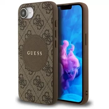 Coque MagSafe Guess 4G Circle Classic Logo pour iPhone 16e (marron)