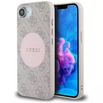 Coque MagSafe Guess 4G Circle Classic Logo pour iPhone 16e - rose
