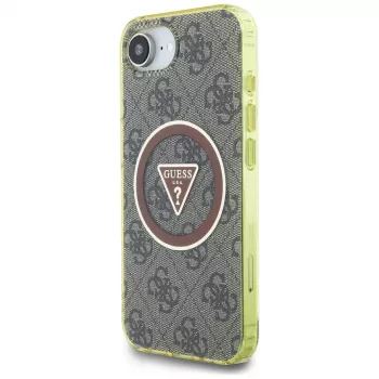 Coque MagSafe Guess IML Metal Glitter 4G Circle Triangle pour Apple iPhone 16e (marron)