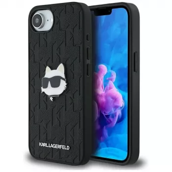 Coque KARL LAGERFELD Monogram Choupette Head Pin pour iPhone 16e / 17e noire