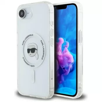 Coque MagSafe Karl Lagerfeld IML Metal Karl Head pour iPhone 16e/17e blanche