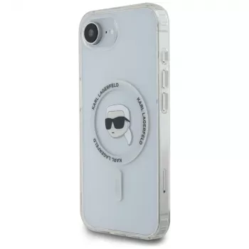 Coque MagSafe Karl Lagerfeld IML Metal Karl Head pour iPhone 16e/17e blanche