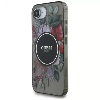Coque Guess IML Flowers MagSafe pour iPhone 16e noire