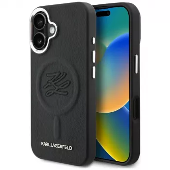 Coque Karl Lagerfeld Initial & Metal Logo MagSafe pour Apple iPhone 16 noire