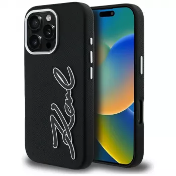 Coque KARL LAGERFELD FW Grained Signature Logo pour iPhone 16 Pro Max noire