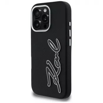 Coque KARL LAGERFELD FW Grained Signature Logo pour iPhone 16 Pro Max noire