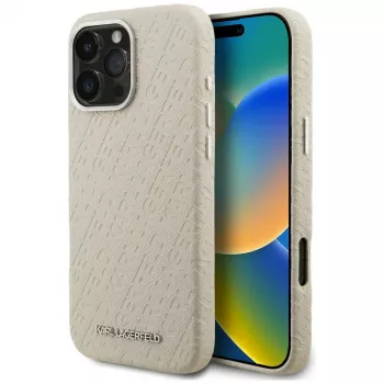 Coque KARL LAGERFELD FW Stamped KarlMagSafe pour iPhone 16 Pro Max beige