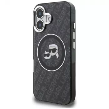 Coque Karl Lagerfeld IML Glitter Karl & Choupette Heads Logo MagSafe pour iPhone 16 noire