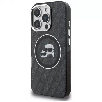 Coque KARL LAGERFELD IML Glitter Karl & Choupette Heads Logo MagSafe pour iPhone 16 Pro Max noire